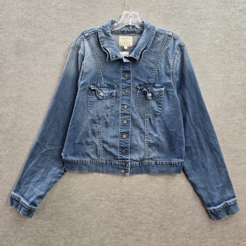 Torrid Women Jacket 2 Blue Denim Trucker Biker Button Front